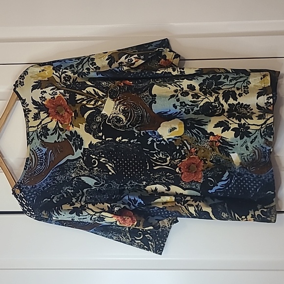 Ulka Poken Cotton Multicolored Floral Print Beaded Shirt Size 20/22W - Picture 5 of 9